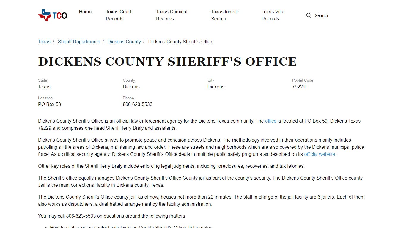 Dickens County Sheriff's Office - txcountyoffices.org